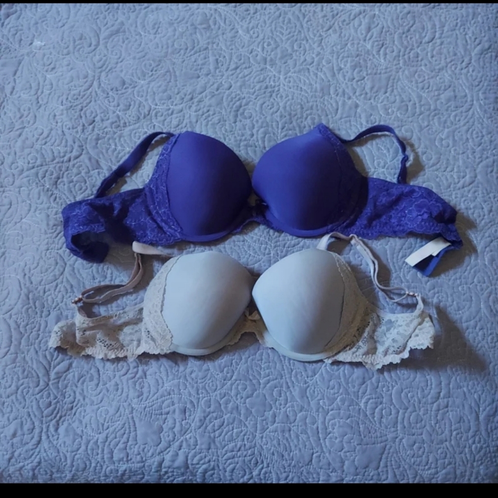 Victoria's Secret Dream Angels Perfect Coverage Bra Set 34C Purple Glam & Taupe